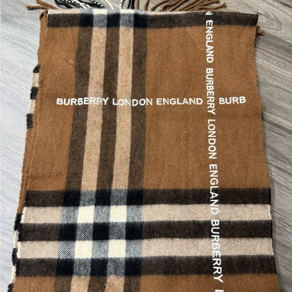 Burberry Tan and Black Logo Scarf